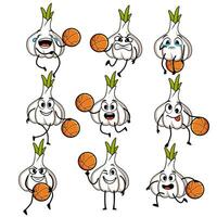 Zwiebel Basketball einstellen Karikatur Vektor