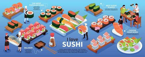 Sushi isometrisch Infografik vektor