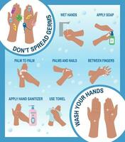tvätta din händer platt infographics vektor