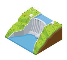 Wasserkraft Damm isometrisch Komposition vektor