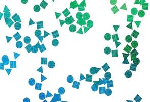 ljusblå, grön vektormall med kristaller, cirklar, rutor. vektor