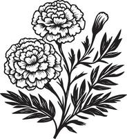 Silhouetten von wRingelblume Blumen schwarz Linien auf ein Weiß Hintergrund Design zum Logo Flyer Marke Buch, Ringelblume botanisch Ast von Blatt graviert Tinte Illustration vektor