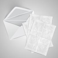 Realistiskt kuvert med papper, vektor illustration