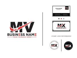 stilvoll mv Brief Logo, Bürste mv Logo Symbol mit Geschäft Karte vektor