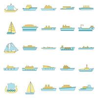 marin fartyg typer ikoner uppsättning vektor Färg