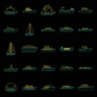 Marine Schiffe Typen Symbole einstellen Vektor Neon-
