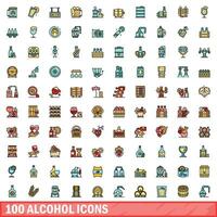 100 Alkohol Symbole Satz, Farbe Linie Stil vektor