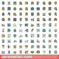 100 biometrisch Symbole Satz, Farbe Linie Stil vektor