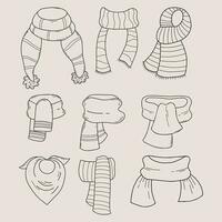 samling klotter halsdukar och halsduk. vektor illustration. isolerat hand dragen översikt teckning säsong- Kläder.