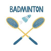 Badminton-Poster mit zwei Schlägern und einem fliegenden Federball vektor