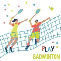 blandad dubbelspel badmintonspel. man och kvinna vektor