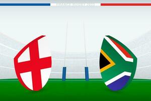 Halbfinale Spiel zwischen England vs. Süd Afrika, Illustration von Rugby Flagge Symbol auf Rugby Stadion. vektor