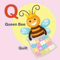 Abbildung isoliert Tier Alphabet Buchstaben q-quilt, Bienenkönigin vektor