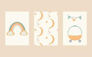 ein Sammlung von charmant skandinavisch Stil Boho Baby Karten mit bezaubernd Gekritzel Kinder Clipart.süß Karikatur Bohemien Kindergarten Poster.für Dusche Einladungen, Poster, und mehr. vektor