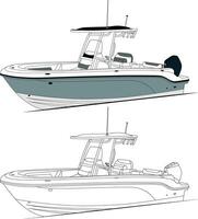 hög kvalitet linje teckning vektor fiske båt. svart, vit, och Färg illustration.