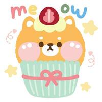 süß Katze Kopf mit Erdbeere Cupcake auf Weiß Hintergrund. vektor