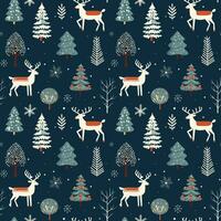 Winter nahtlos Muster mit Hirsch und schneebedeckt Bäume. Weihnachten Vektor Muster. Winter Hintergrund.