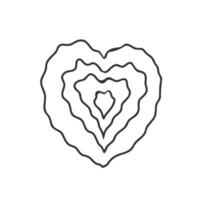 hand dragen vågig nivåer hjärta countur isolerat på vit bakgrund. kärlek symbol. vektor illustration