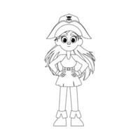 komisch und süß weiblich Pirat. Mädchen im ein Pirat Kostüm. Färbung Stil vektor