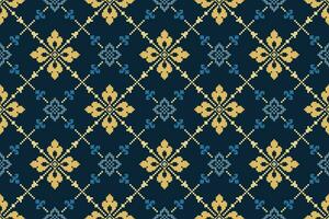 Indigo Marine Blau geometrisch traditionell ethnisch Muster Ikat nahtlos Muster Rand abstrakt Design zum Stoff drucken Stoff Kleid Teppich Vorhänge und Sarong aztekisch afrikanisch indisch indonesisch vektor