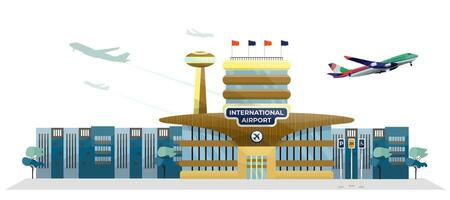 vektor begrepp av platt illustration av modern internationell flygplats.