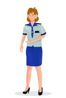vektor illustration av kvinna säkerhet vakt eller polis officer på vit isolerat bakgrund.