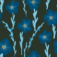 ein Blau Blume Muster mit Blätter und Blumen vektor