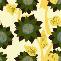 ein Muster mit Sonnenblumen und Blätter vektor