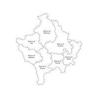 vektor isolerat illustration av förenklad administrativ Karta av kosovo. gränser och namn av de distrikt. svart linje silhuetter.