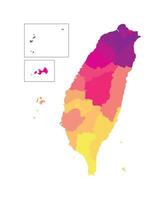 Vektor isoliert Illustration von vereinfacht administrative Karte von Taiwan, Republik von China roc. Grenzen von das Regionen. multi farbig Silhouetten.