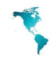 Vektor Illustration mit vereinfacht Karte von Norden und Süd Amerika Kontinent. Blau niedrig poly dreieckig Silhouetten, Weiß Hintergrund.