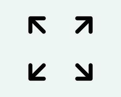 expanderar pilar ikon fyra pil 4 punkt pekare zoom i ut gest bygga ut förstora expansion svart vit form linje översikt tecken symbol eps vektor
