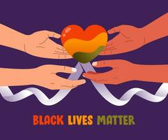 schwarz Leben Angelegenheit Kampagne Poster Banner Hand geben Herzen Unterstützung schwarz Menschen zu dazugewinnen gleich Rechte, Mensch Einheit von anders Rennen, halt Rassismus vektor