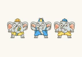 söt liten elefant uppsättning med annorlunda kläder och utgör för maskot och logotyp vektor