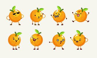 samling av söt orange karaktär maskot illustration med annorlunda utgör och ansiktsbehandling uttryck vektor