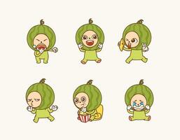 Pack Illustration von Wassermelone Charakter Emoticon mit süß Pose und anders Aktivitäten vektor