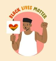 man med plakat svart liv materia kampanj affisch baner Stöd svart människor till få likvärdig rättigheter, mänsklig enhet av annorlunda lopp, sluta rasism vektor