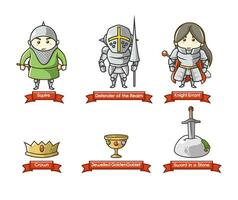 Karikatur einstellen Charakter mittelalterlich Ritter Truppen, Ritter mit Geschirr, Schwert Symbol Vektor
