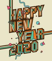 redo till skriva ut ny år hälsning kort 2020, modern retro text hapy ny år vektor illustration