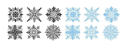 Schneeflocken Symbole. schwarz und Blau Schneeflocken. anders Arten von Schneeflocken. Vektor skalierbar Grafik