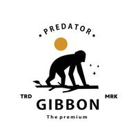 Jahrgang retro Hipster Gibbon Logo Vektor Gliederung Silhouette Kunst Symbol