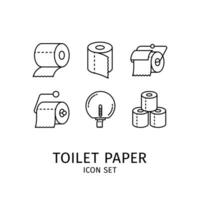 Toilette Papier schwarz dünn Linie Symbole Satz. Vektor