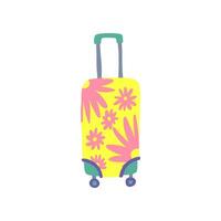 tecknad serie Färg resa resväska väska med blommor skriva ut. vektor