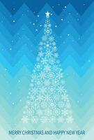 hälsning kort glad jul och Lycklig ny år. jul design på blå bakgrund. jul träd, ram, dekor. vektor illustration. vektor