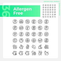 2d Pixel perfekt schwarz Symbole Pack Darstellen Allergen frei, editierbar dünn Linie Illustration. vektor