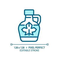 2d Pixel perfekt editierbar Blau Ahorn Sirup Symbol, isoliert Vektor, dünn Linie Illustration Darstellen Allergen frei. vektor