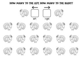 links oder rechts mit schwarz-weißem Truthahn. logisches Arbeitsblatt vektor