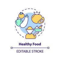 gesund Essen multi Farbe Konzept Symbol. Essen Gewohnheit. örtlich gewachsen. organisch Landwirtschaft. nachhaltig Landwirtschaft. Farmer Markt. runden gestalten Linie Illustration. abstrakt Idee. Grafik Design. einfach zu verwenden vektor