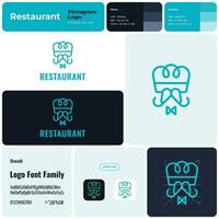 Restaurant Linie Geschäft Logo mit Marke Name. Koch Hut Symbol. Design Element und visuell Identität. Vorlage mit Oswald Schriftart. geeignet zum Essen Kette, Bar, Restaurant, Lokal. vektor