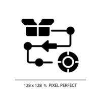 Pixel perfekt Glyphe Stil Lieferung Prozess Symbol, isoliert Vektor, Produkt Verwaltung Illustration. vektor